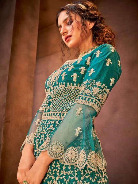 Myra Rama Green Heavy Embroidered Gharara Suit Cheap