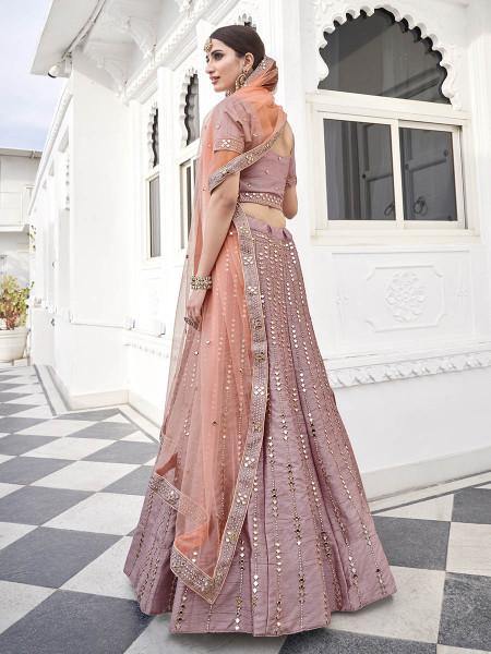 Myra Rose Pink Heavy Embroidered Silk Bridal Lehenga For Cheap