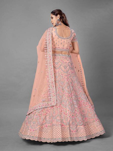 Myra Peach Heavy Embroidered Soft Net bridal Lehenga For Discount