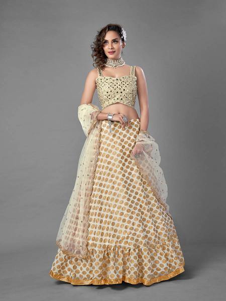 Myra White Heavy Embroidered Viscose Silk bridal Lehenga Supply