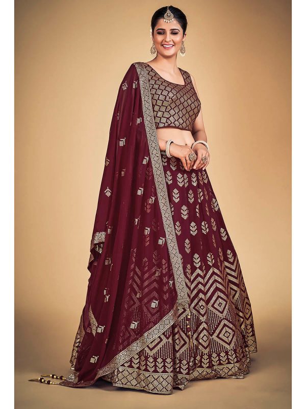 Myra Maroon Georgette Real Georgette Lehenga Choli Online