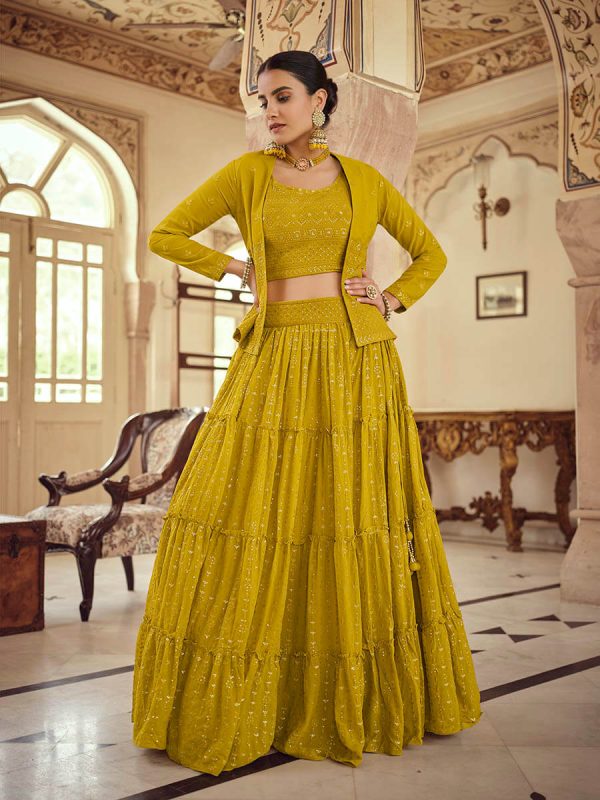 Myra Mustard Yellow georgette Designer Suit For Cheap