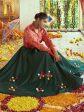 Myra Tomato Red & Green Cotton Embroidered Navratri Special Lehenga Online Sale