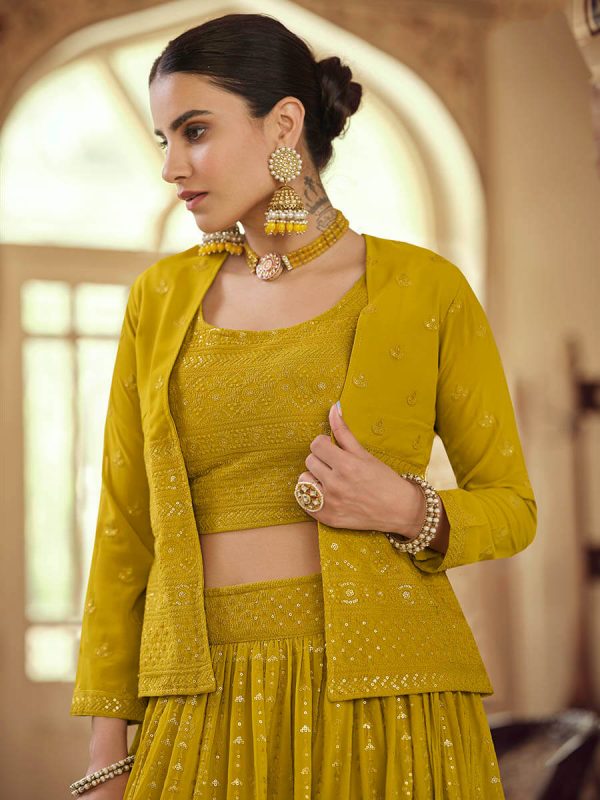 Myra Mustard Yellow georgette Designer Suit For Cheap