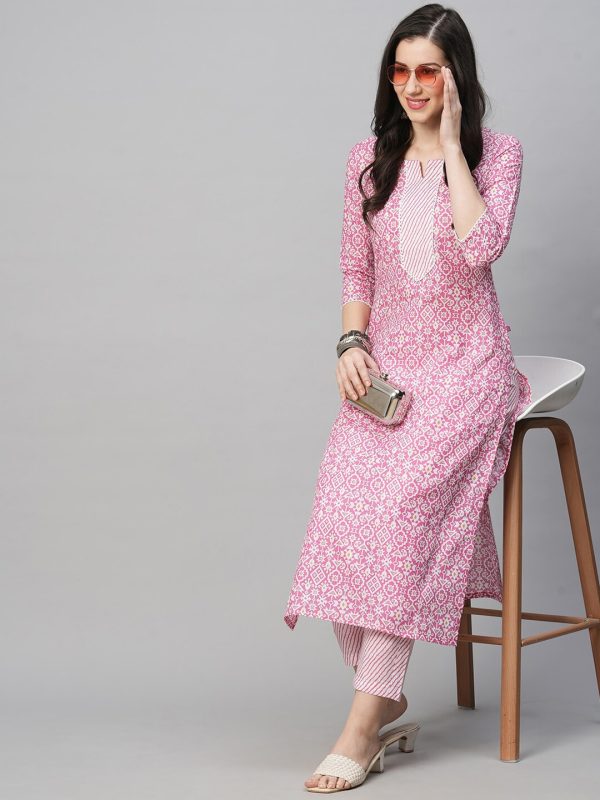 Kalini Ethnic Motif Printed Notched Neck Kurta With Trousers Online Sale