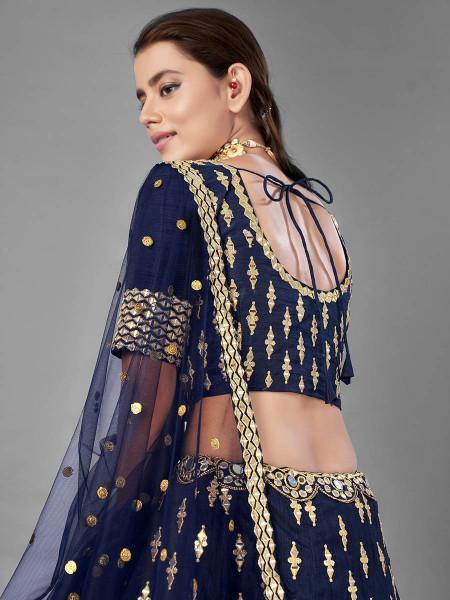 Myra Navy Blue Heavy Embroidered Art Silk Bridal Lehenga Online now