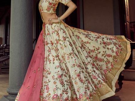 Myra Off White Heavy Embroidered Georgette bridal Lehenga Online Sale