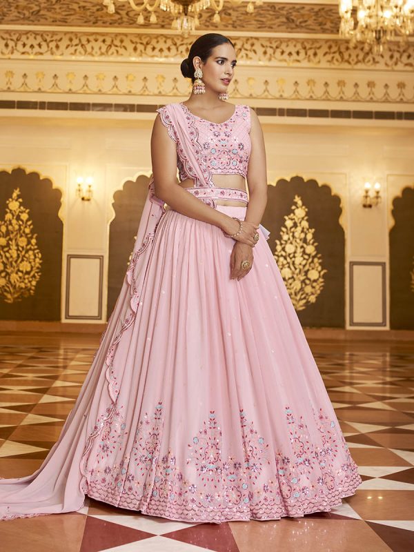 Myra Pink Gorgette Embroidered Designer Lehenga Choli Sale