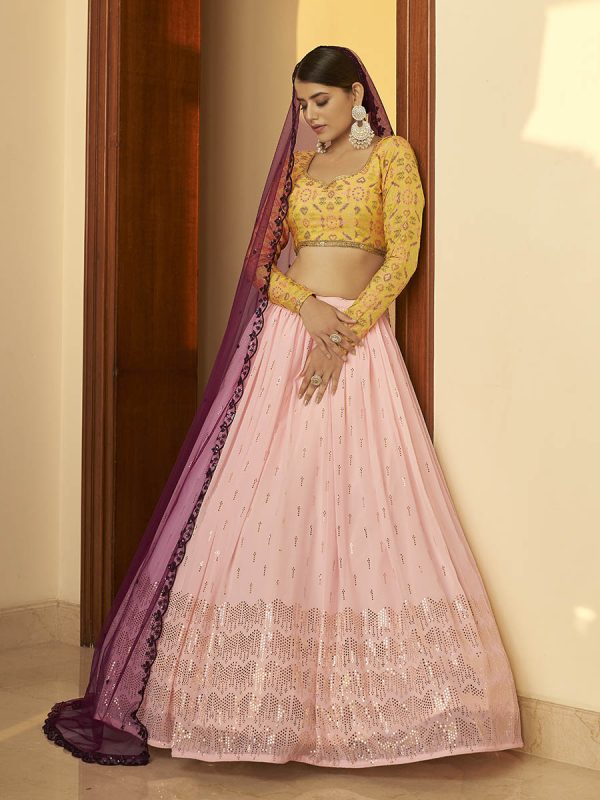 Myra Multicolour Georgette Mukaish Work Designer Lehenga Supply