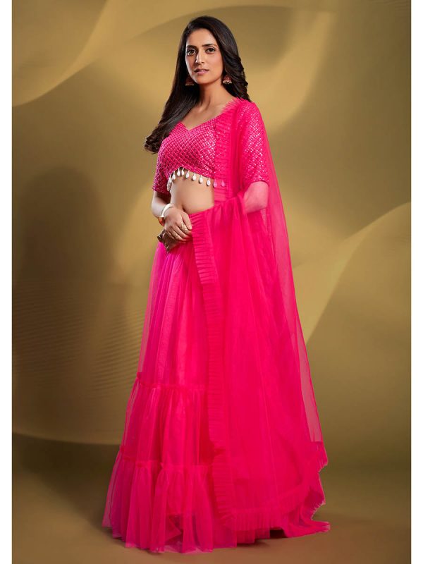 Myra Pink Soft Net Embroidered Designer Lehenga Hot on Sale