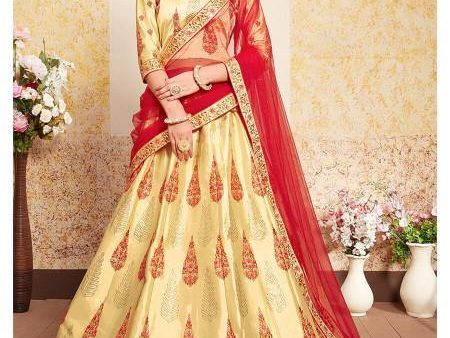 Myra Beige Satin Embroidered Lehenga Online