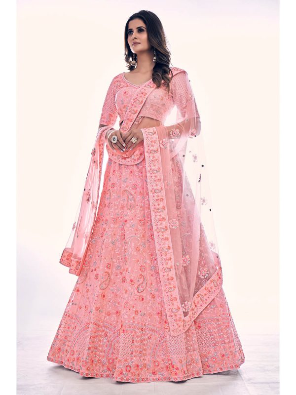 Myra Pink Soft Net Embroidered Designer Lehenga Choli on Sale