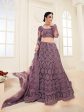 Myra Violet Heavy Embroidered Net Lehenga For Cheap