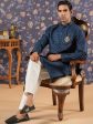 House of Pataudi Ethnic Motifs Embroidered Mandarin Collar Straight Kurta With Trouser Discount