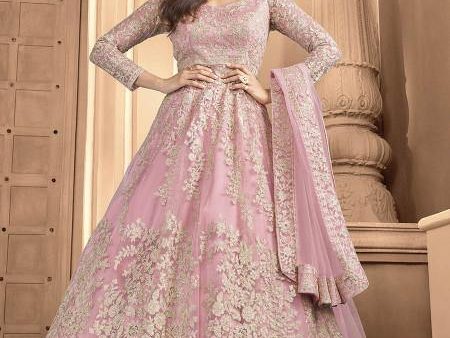 Myra Pink Butterfly Net Embroidered Anarkali Suit For Discount