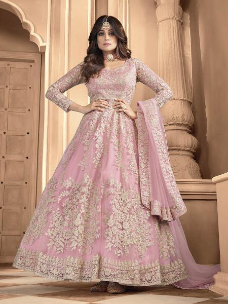 Myra Pink Butterfly Net Embroidered Anarkali Suit For Discount