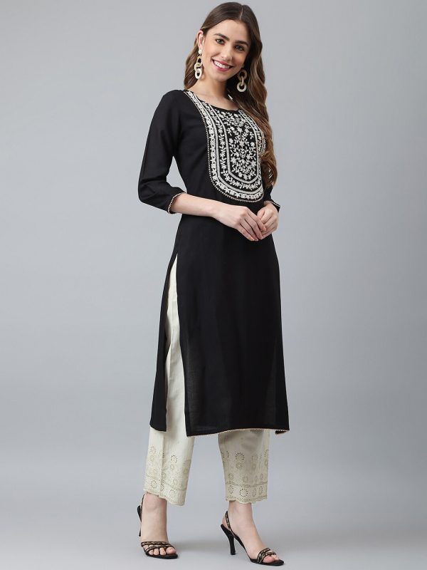 Khushal K Women Black & White Floral Yoke Design Kurta Online now