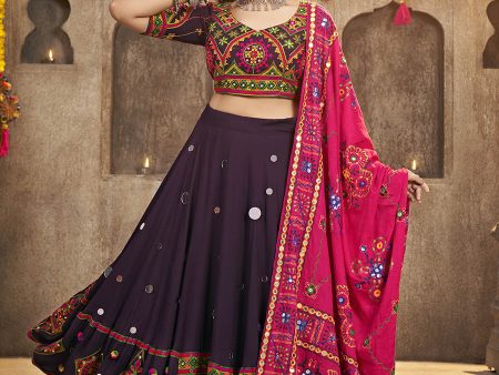 Myra Purple Viscose Rayon and Cotton Embroidered with Print Designer Lehenga Cheap