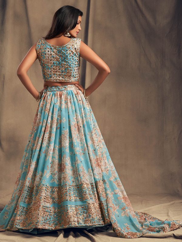 Myra Sky Blue Organza Silk Embroidered Lehenga Supply