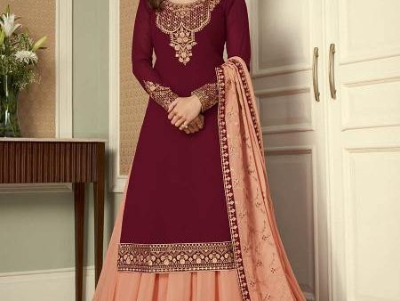 Myra Wine and Peach Georgette Embroidered Gharara Suit Online