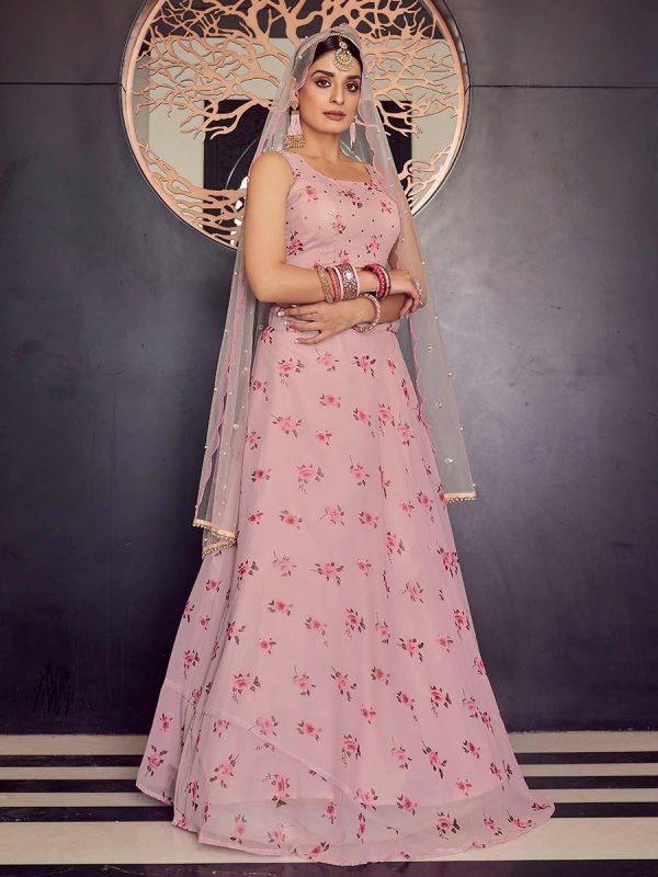 Myra Baby Pink Georgette Embroidered Designer Lehenga Online Sale