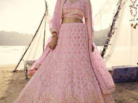 Myra Pink Heavy Embroidered Organza bridal Lehenga Discount