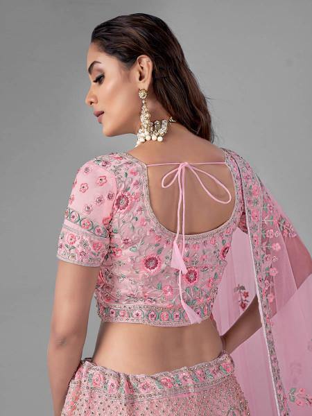 Myra Traditional Bridal Lehenga in Pink Heavy Embroidered Soft Net on Sale