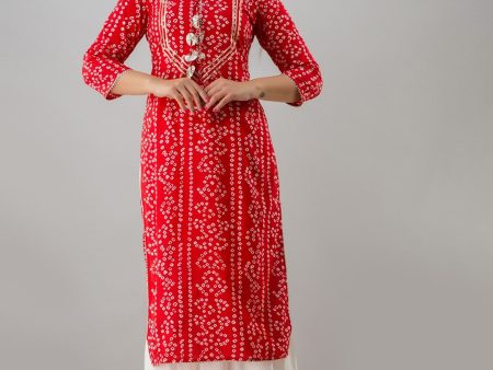 HERE&NOW Red & Gold-Toned Bandhani Printed Gotta Patti Kurta with Sharara Online