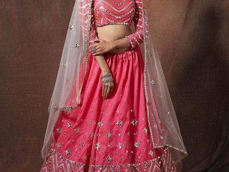 Myra Neon Pink Embroidered Art Silk Lehenga Cheap