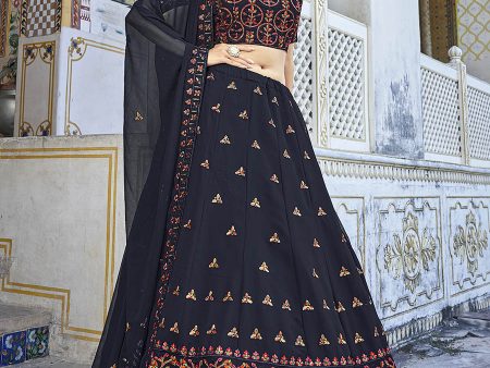 Myra Navy Blue Georgette Embroidered Designer Lehenga Choli on Sale