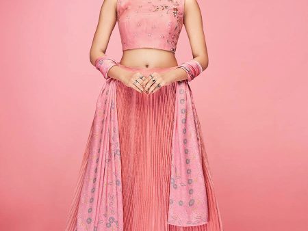 Myra Peach Art Silk Embroidered Designer Lehenga For Sale