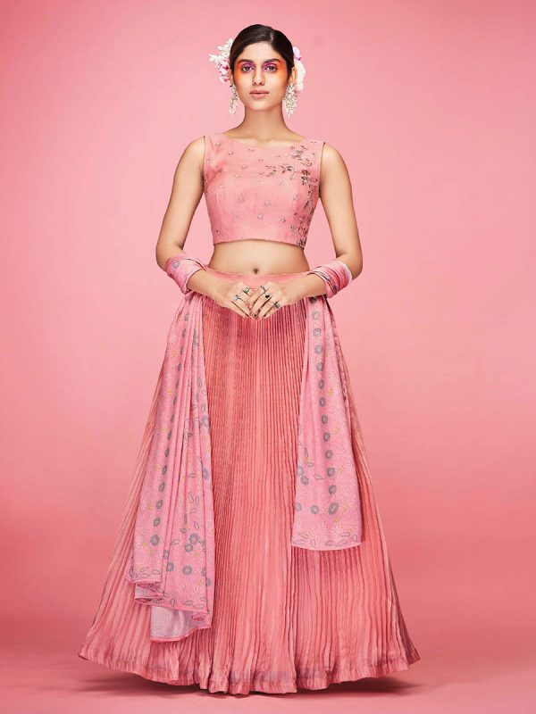 Myra Peach Art Silk Embroidered Designer Lehenga For Sale