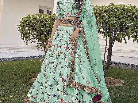 Myra Pista Green Silk Heavy Embroidered Lehenga Online Hot Sale