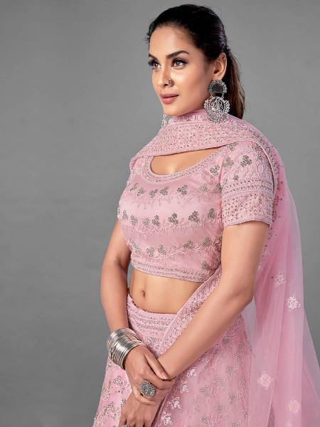 Myra Pink Heavy Embroidered Soft Net Bridal Beautiful Lehenga Online