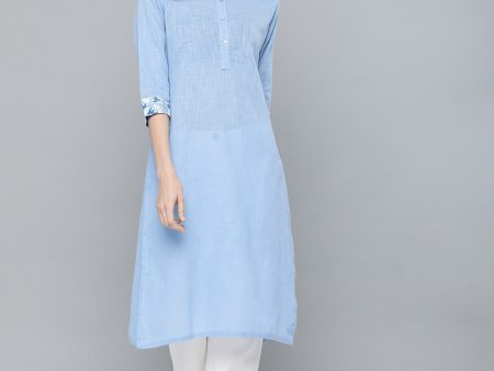 HERE&NOW Women Blue Solid Straight Kurta Online Sale