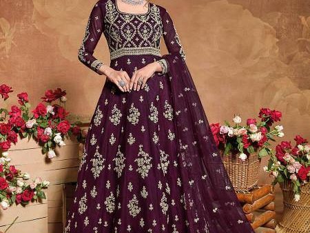 Myra Purple Butterfly Net Embroidered Anarkali Suit For Cheap