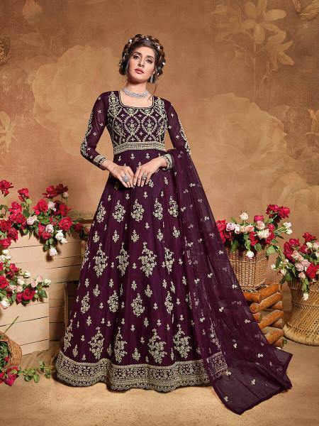 Myra Purple Butterfly Net Embroidered Anarkali Suit For Cheap