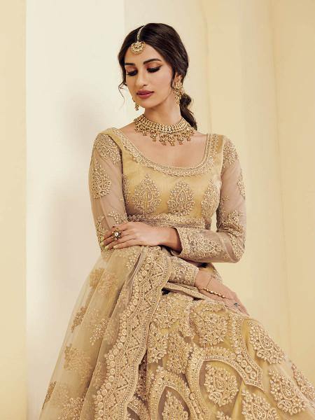 Myra Traditional Golden Heavy Embroidered Net Bridal Lehenga Fashion