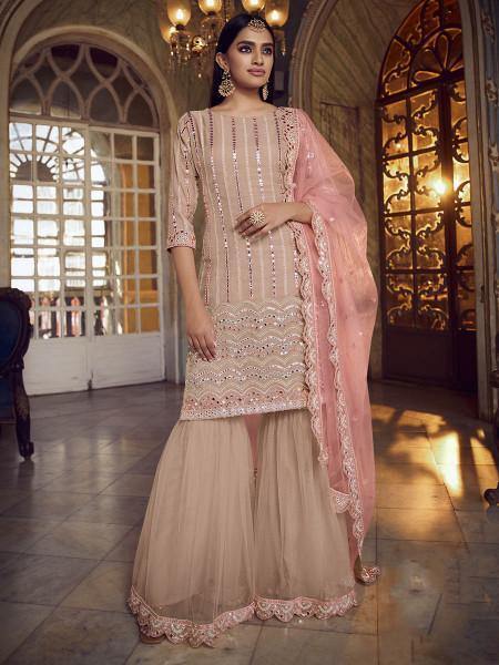 Myra Peach Heavy Embroidered Gharara Suit Supply