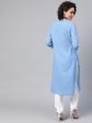 HERE&NOW Women Blue & White Pure Cotton Solid Straight Kurta Online