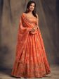 Myra Orange Organza Silk Embroidered Lehenga For Discount