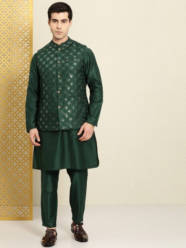 House of Pataudi Men Sequinned Rozana Kurta with Pyjamas Fashion