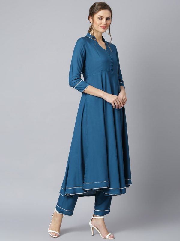 Khushal K Women Blue Regular Gotta Patti Kurta with Trousers & With Dupatta Fashion