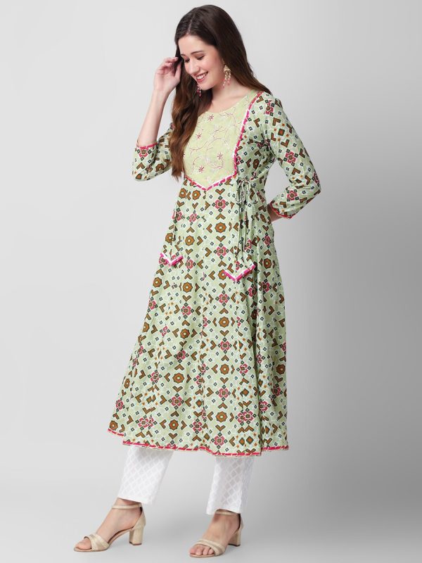 Kalini Ethnic Motif Printed Thread Work Anarkali Pure Cotton Kurta Discount