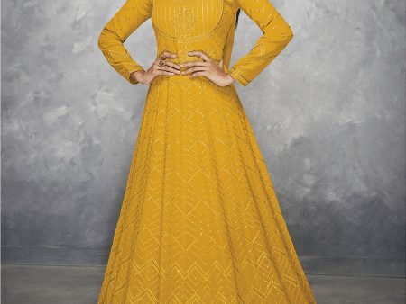 Myra Mustard Yellow Georgette Embroidered Anarkali Suit Cheap