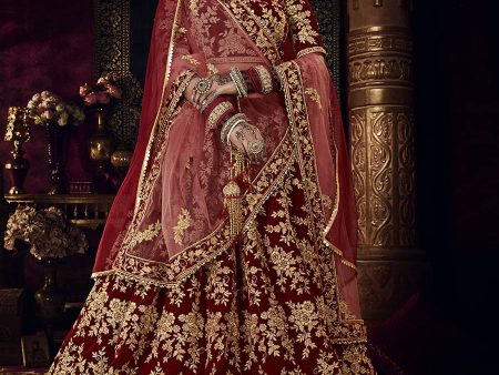 Myra Red Heavy Embroidered Bridal Designer Lehenga Hot on Sale