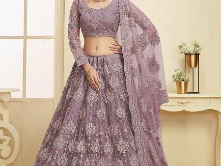 Myra Violet Heavy Embroidered Net bridal Lehenga Discount