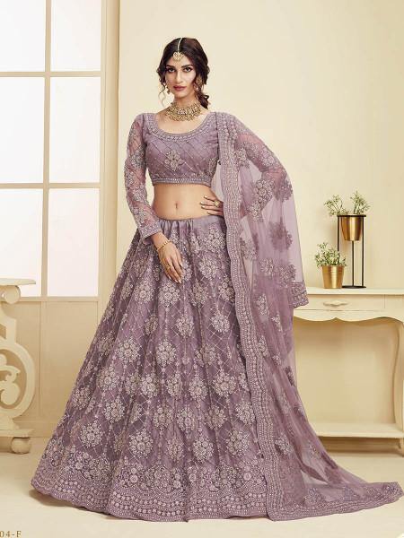 Myra Violet Heavy Embroidered Net bridal Lehenga Discount