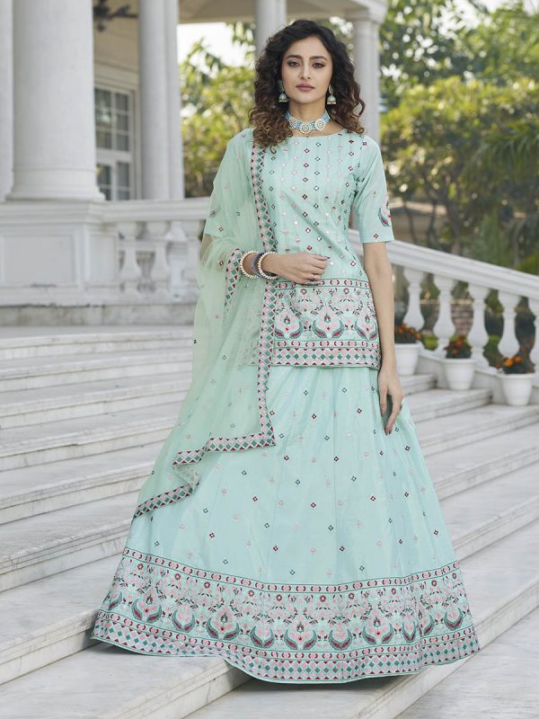 Myra Sky Blue Embroidered Designer Lehenga Fashion