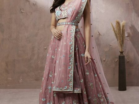 House of Panchhi Coral Pure Georgette Sequins with heavy Zarkan embroidery Lehenga choli & Dupatta on Sale